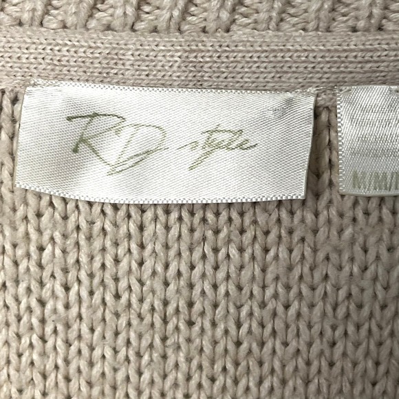 RD Style Tan‎ Knit Sweater Open Weave Sleeve Womens M Cotton Blend Beach Resort - Picture 2 of 7